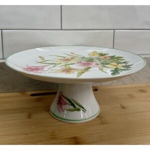 Vintage Shafford Jade Lily Fine Porcelain Pedestal Cake Stand 10.5" Diameter